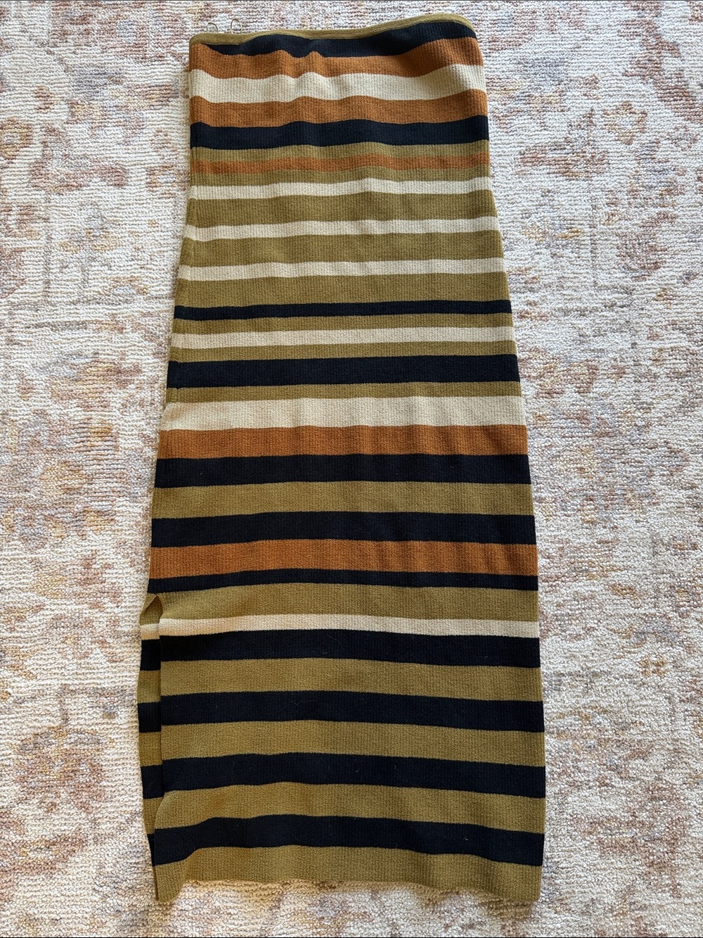 Camila Coelho Striped Midi Skirt in Olive, Black, Rust, Cream